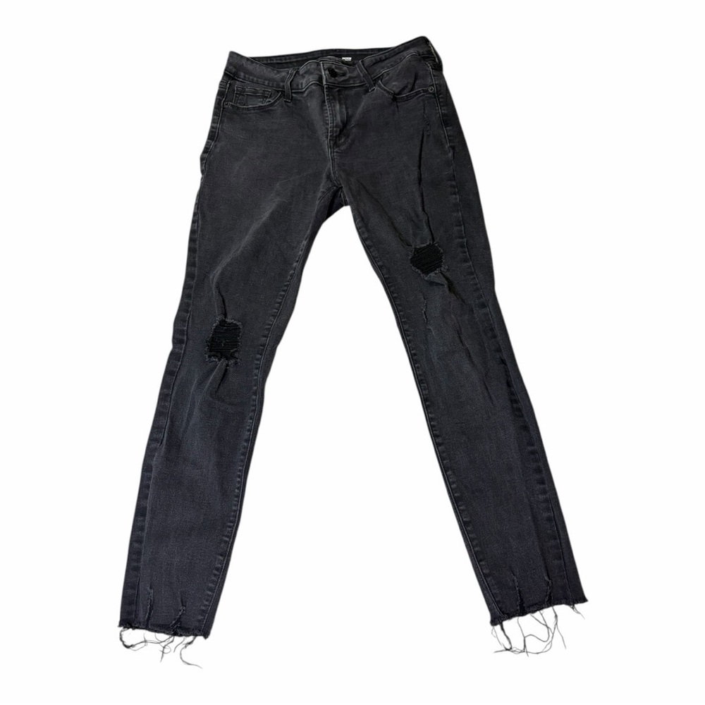Old Navy Rockstar Super Skinny Ankle Black Distressed Stretch Skinny Jeans 8